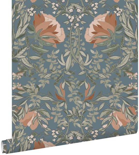 ESTAhome Tapete Blumenmuster im Jugendstil Graublau - 0.53 x 10.05 m - 139643