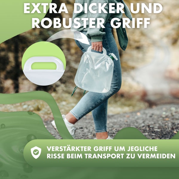 NATURBUMMLER ® 4er-Set 10l Wasserkanister Faltbar Outdoor [Co2-Neutral] inkl. Stabiler Griff + Trinkaufsatz – Auslaufsicher & Robust – Trinkwasserkanister Wassertank Wasserbehälter Kanister Wasser