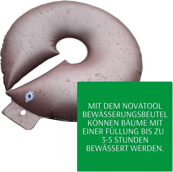 Novatool Bewässerungsring für Bäume, Bewässerungsdauer drei bis fünf Stunden pro Füllung.