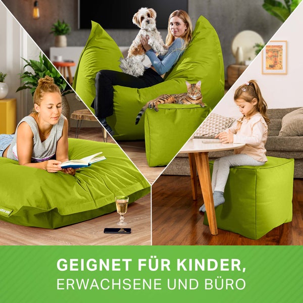 Green Bean 2er Set XXL Sitzsack inkl. Pouf fertig befüllt mit EPS-Perlen - Riesensitzsack 140x180 Lounge Sitz-Kissen Bean-Bag Chair  - Grün