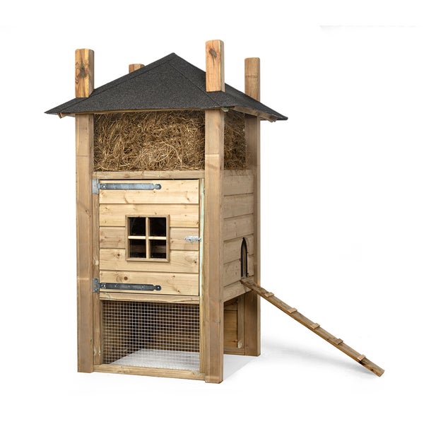 Hühnerstall aus Holz mit Leiter und Heu