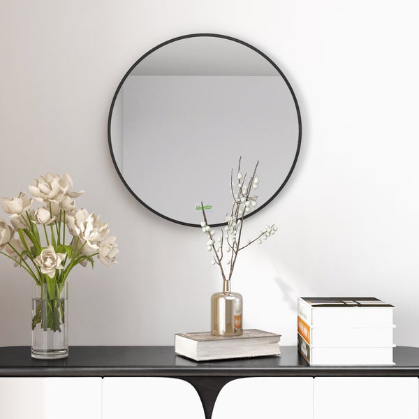 kleankin Badspiegel Ø50 cm Runder Spiegel Badezimmerspiegel mit Alurahmen Wandspiegel für Wohnzimmer, Schlafzimmer, Badezimmer, IP44, Schwarz