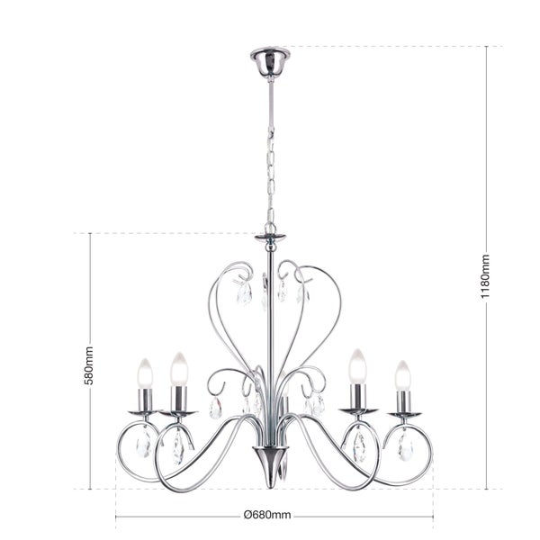 Kristall Kronleuchter Alessia 68 cm x 58 cm 5 x E14 Chrom
