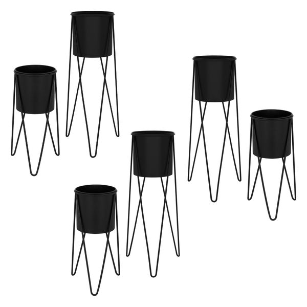 ML-Design Blumenständer 6er Set, Schwarz, 27x27x48,5 cm/35,5x34x75 cm, aus Stahl, Metallgestell Pflanzenständer, Blumentopfhalter 6-tlg, Blumentopfständer Blumenhocker Pflanztopf Deko Pflanztopfhalter