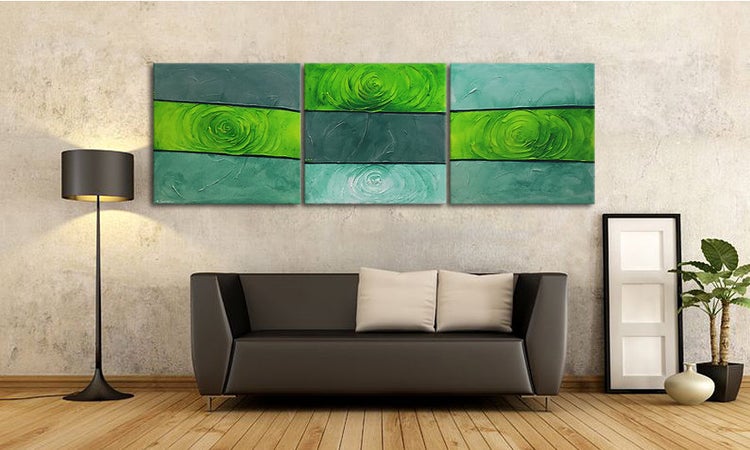 Das moderne Bild -Green Roses- 225x75x2 cm handgemaltes Unikat