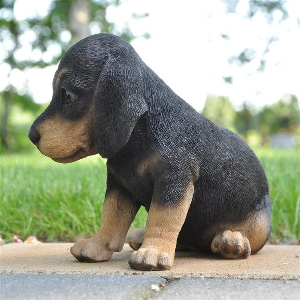 Dekofigur Gartenfigur Dackel schwarz braun