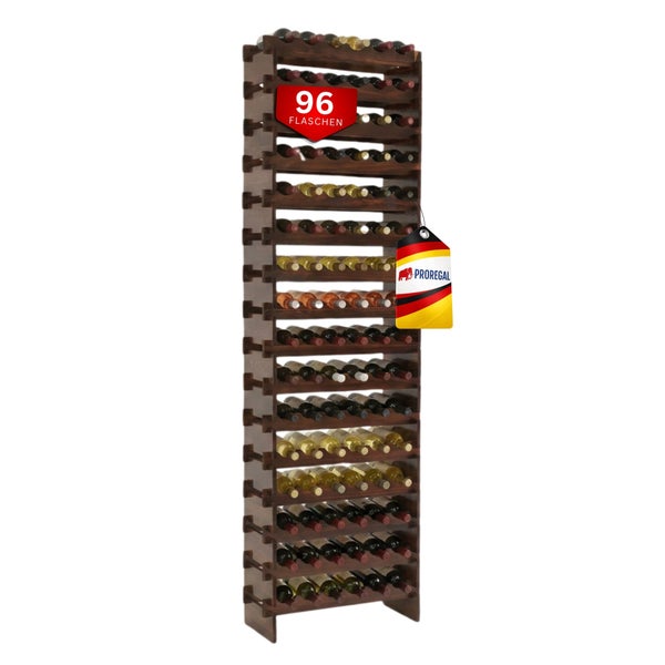 Proregal Weinregal aus Holz für sechsundneunzig Flaschen.