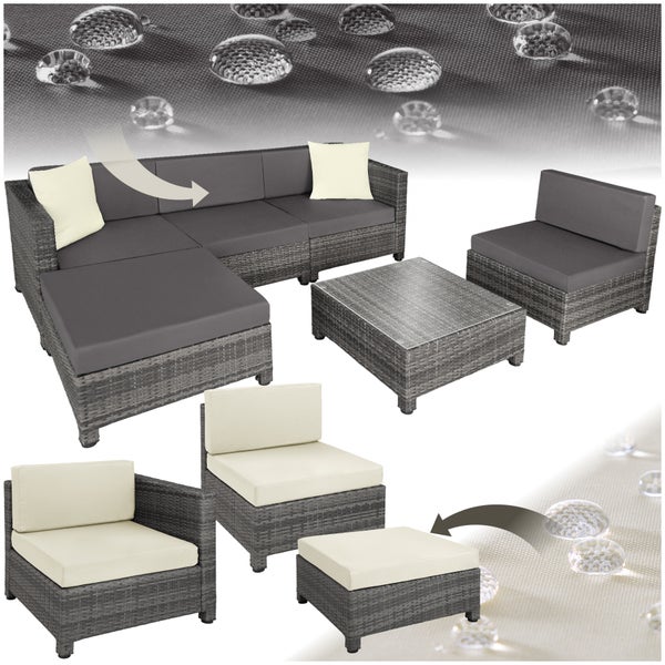 Rattan Lounge tectake  mit Sicherheitsglasplatte mit Aluminiumgestell grau
