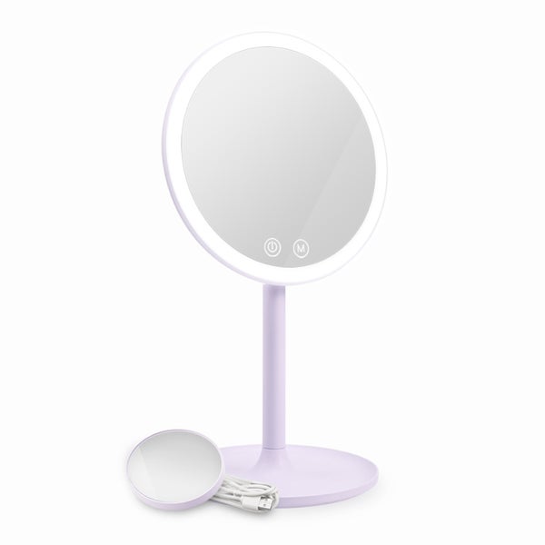 EMKE Kosmetikspiegel mit Beleuchtung Ø20 cm, 3 Lichtfarben, Touch-Schalter, Lila, Tragbarer Tischspiegel, für Reisen