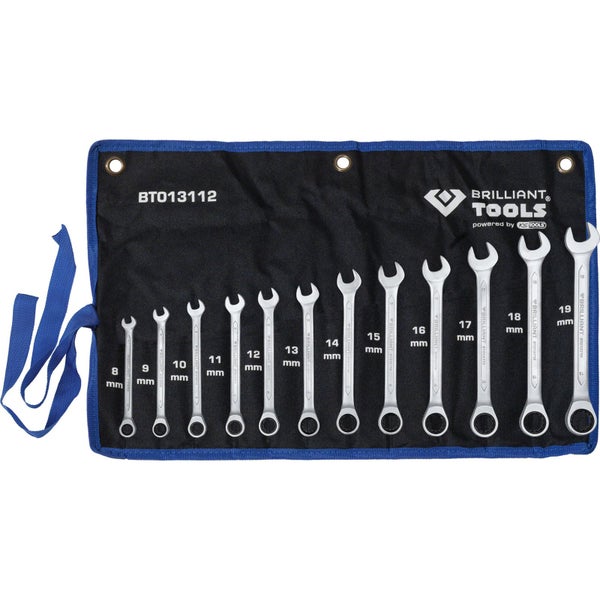 Brilliant Tools Maulschlüsselsatz, 8 bis 19 Millimeter, in Rolltasche