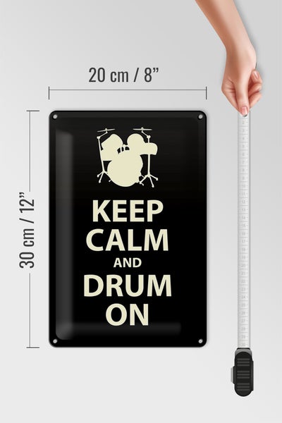 Blechschild Spruch 20x30cm Keep calm and drum on