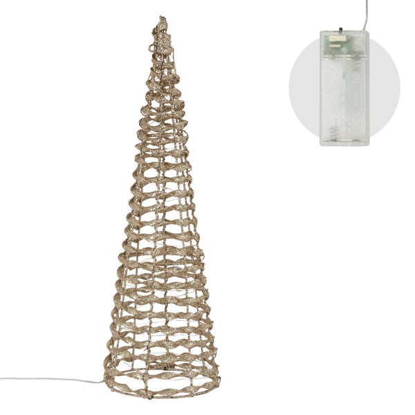 ECD Germany 2er Set LED Pyramide Lichterkegel Weihnachten, Warmweiß, 40cm-20LEDs/60cm-30LEDs, Gold, Metall, Leuchtpyramide mit Beleuchtung & Timer, batteriebetrieben, Deko Lichtpyramide Weihnachtsdeko