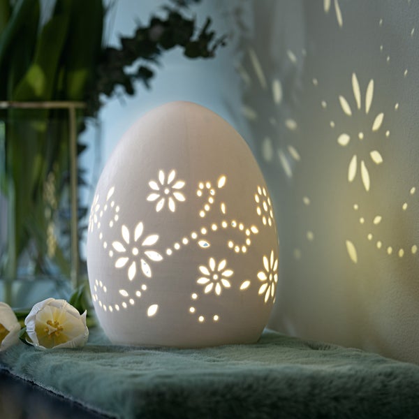 FRANK FLECHTWAREN | LED-Ei Blüten, PORZELLAN, KUNSTSTOFF, 14 x 14 x 20cm
