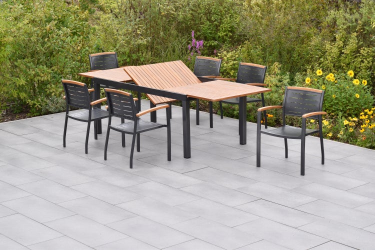 Tinos Gartenmöbelset 13tlg., Stapelsessel inkl. Auflagen, Ausziehtisch 180 (250) x 100 cm
