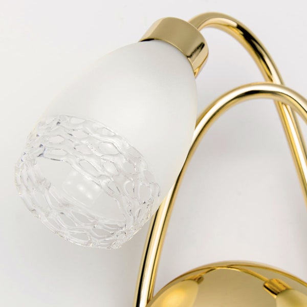Wandleuchte mit metallischem Gestell und Lampenschirm aus strukturiertem Glas