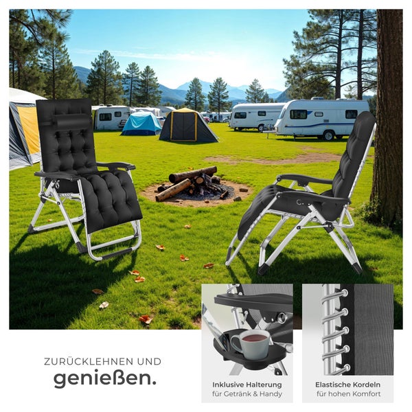 Sonnenliege tectake Cloud 84 x 168 x 82,5 cm, mit Ablagetisch klappbar schwarz