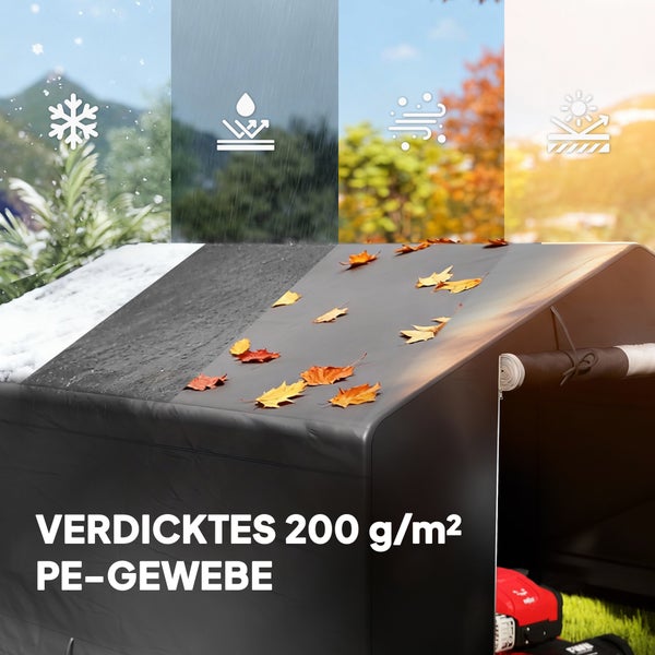 Schutzabdeckung aus verdicktem 200 Gramm pro Quadratmeter Polyethylen-Gewebe, wetterfest gegen Schnee, Regen, Wind und Sonne.