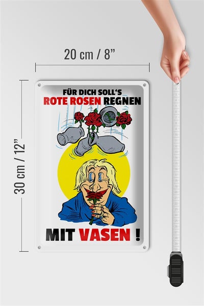 Blechschild Spruch 20x30cm Für dich Rosen regnen mit Vasen