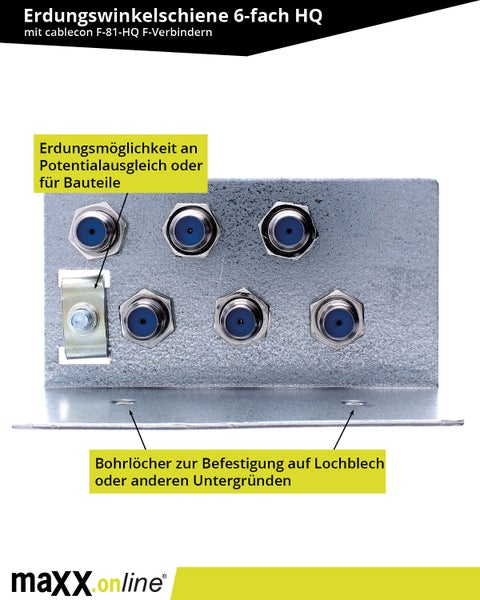 6-fach Erdungswinkel für Sat Multischalter, LNBs, Antennenverstärker, Potentialausgleich für Koaxialkabel, Erdungsblock, Erdungsschiene für Sat Erdung