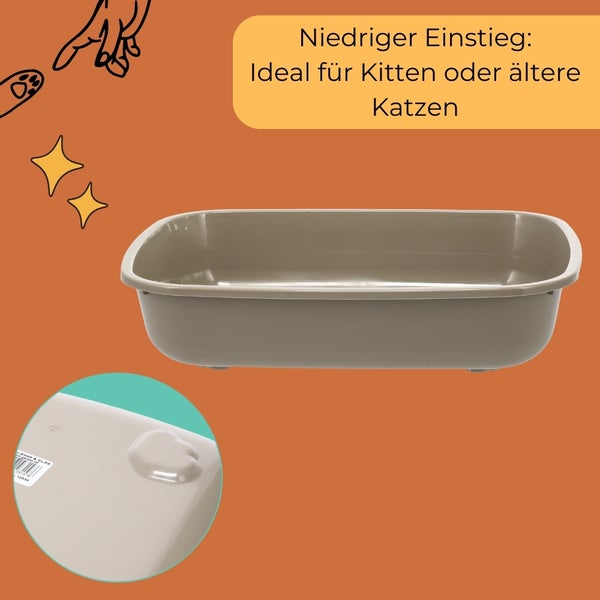 Rechteckige Katzentoilette aus Kunststoff mit niedrigem Einstieg