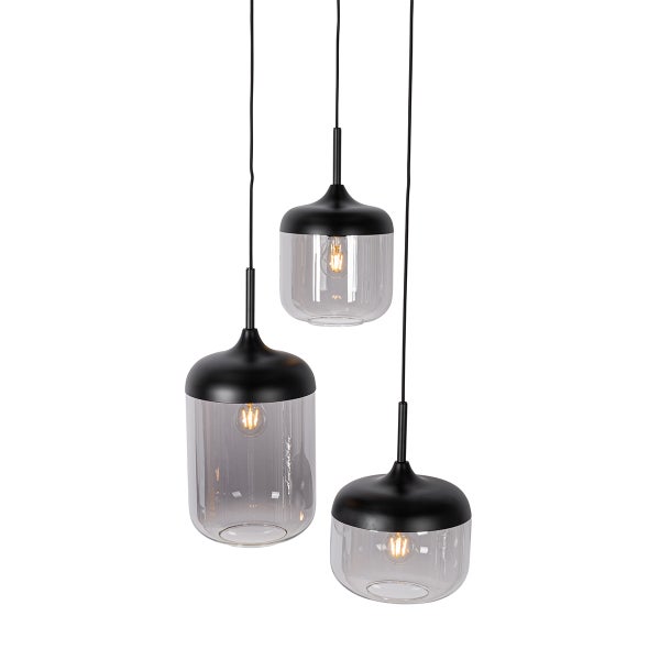Hängelampe schwarz mit Gold und Rauchglas, 3-flammig, rund – Kyan