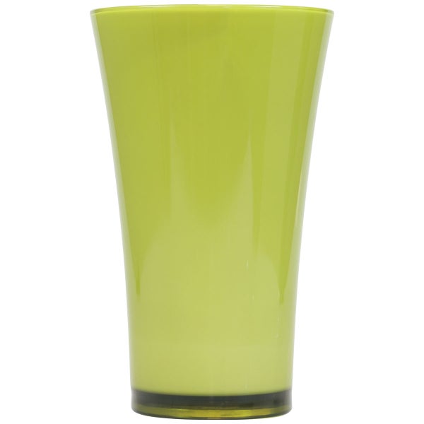 Hellgrüne konische Orchideenvase aus Glas mit glänzender Oberfläche.