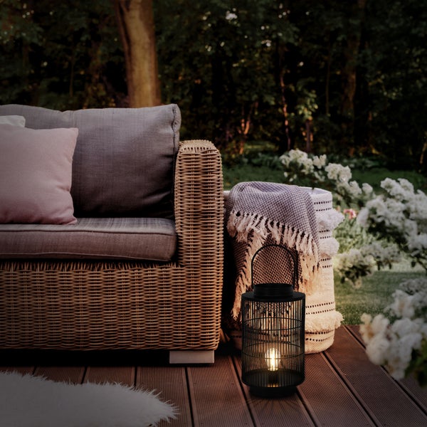 ECD Germany LED Laterne Ø18xH42 cm, Schwarz, Metall, Gitter Design, Gartenlaterne mit Henkel, batteriebetrieben, Outdoor Leuchte, Wohnzimmer & Garten Deko-Windlicht, Hänge Steh Lampe für Innen & Außen