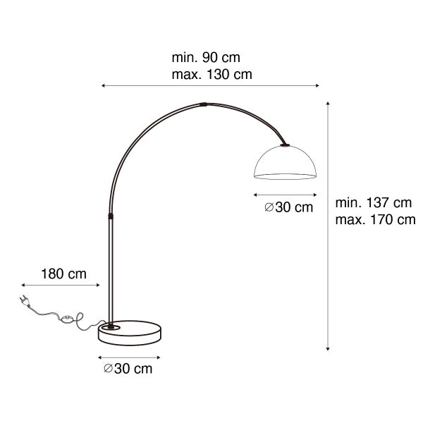 Abbildung mit Maßen einer Stehlampe