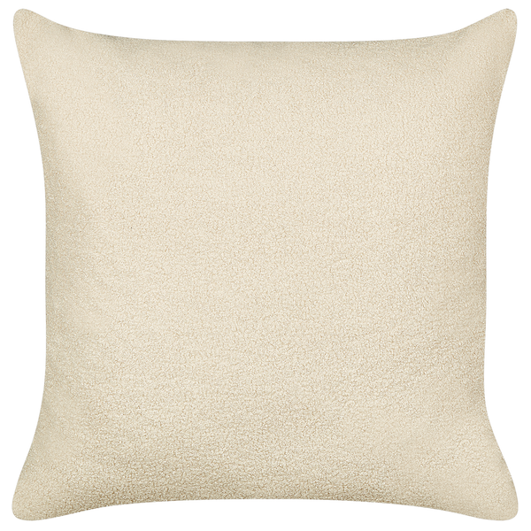 Quadratisches Dekokissen aus strukturiertem Stoff in Beige.