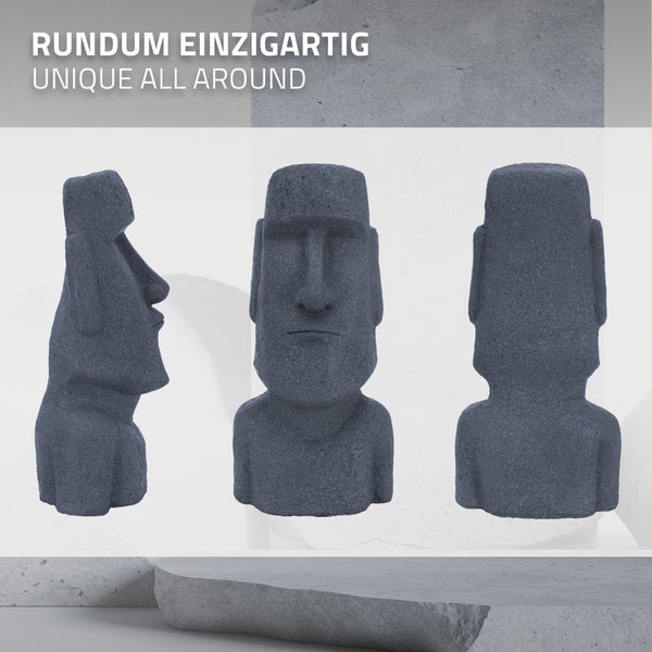 Dekofigur Moai Steinkopf aus verschiedenen Perspektiven
