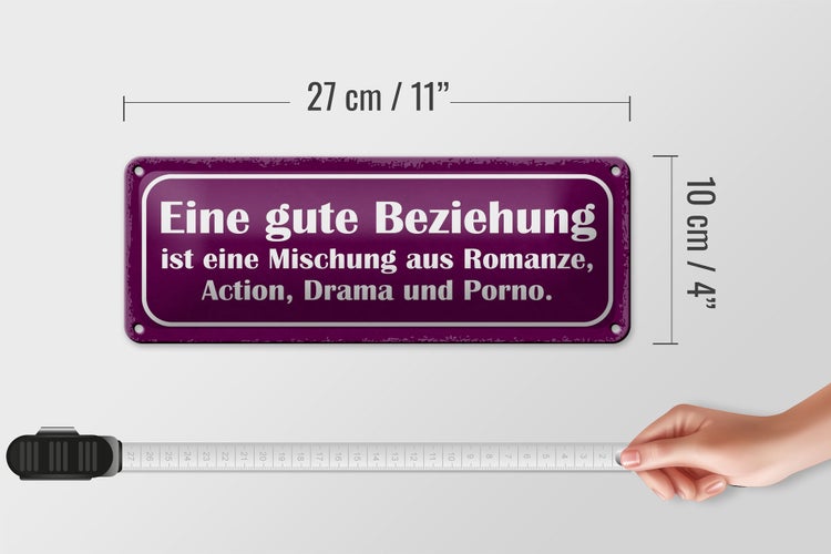 Blechschild Spruch 27x10cm gute Beziehung ist Mischung aus Dekoration