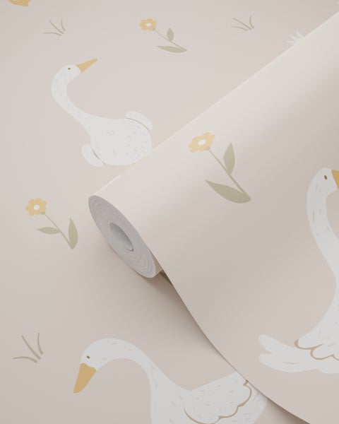 Tapetenrolle mit Gänse- und Blumenmuster