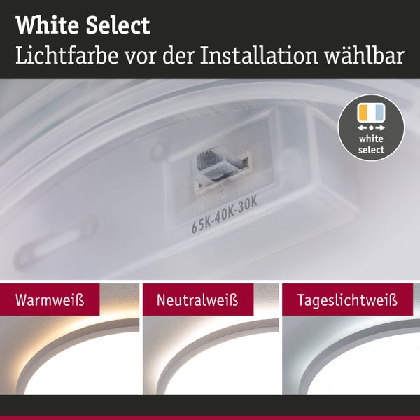 White Select: Lichtfarbe vor der Installation wählbar, Symbol für die Wahl der Lichtfarbe Warmweiß, Neutralweiß und Tageslichtweiß