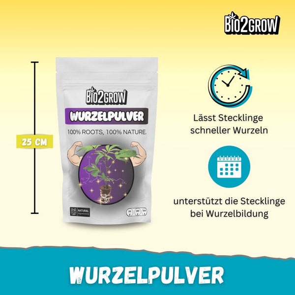 Bio2Grow Wurzelpulver Packung, 25 cm hoch, zur Förderung der Wurzelbildung von Stecklingen