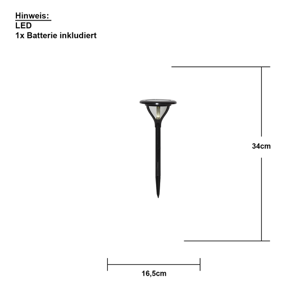 Illustration einer LED Gartenleuchte mit Größenangaben