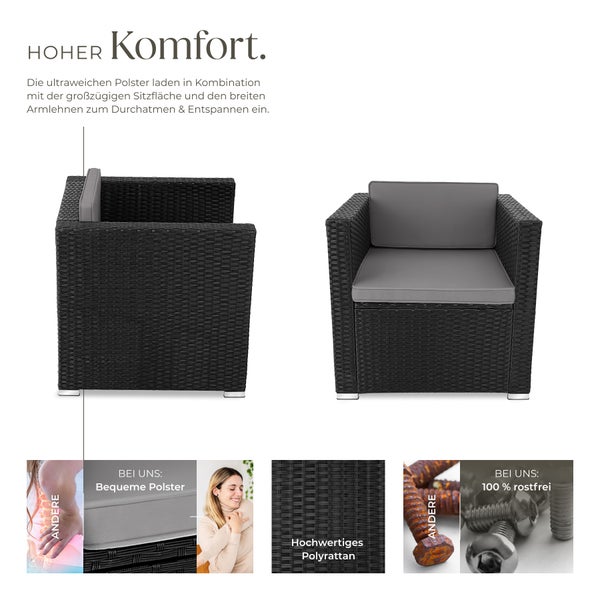Rattansessel  tectake Lignano 70 x 69 x 65cm widerstandsfähig schwarz