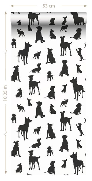 Tapetenrolle mit Hundemotiv, 53 cm breit und 10,05 m lang