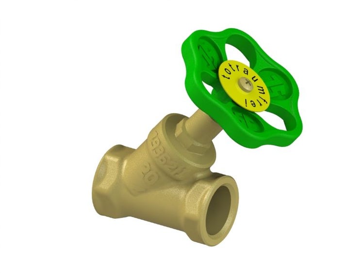 Schrägsitzventil aus Messing mit Handrad, totraumfrei