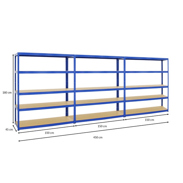 PROREGAL Mega Deal 3x Schwerlastregal Giant Elephant HxBxT 180 x 150 x 45 cm Fachlast 200 kg Blau