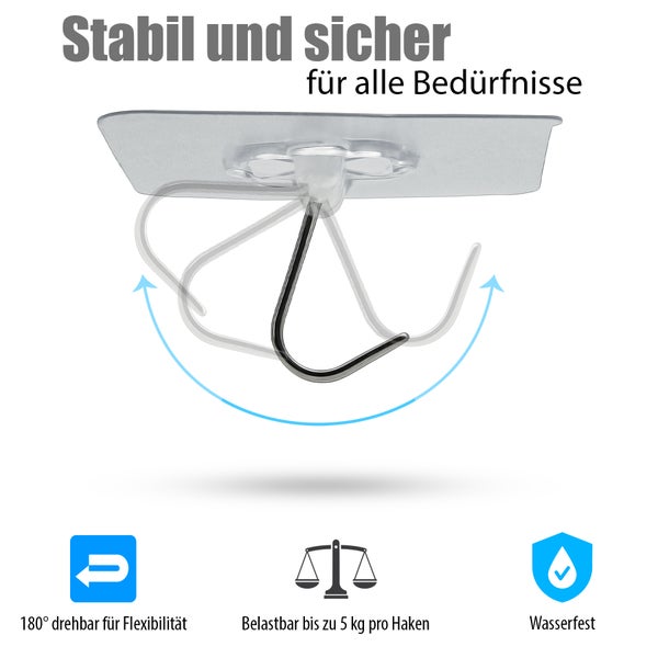 Drehbarer Wandhaken mit Klebefläche, belastbar bis fünf Kilogramm