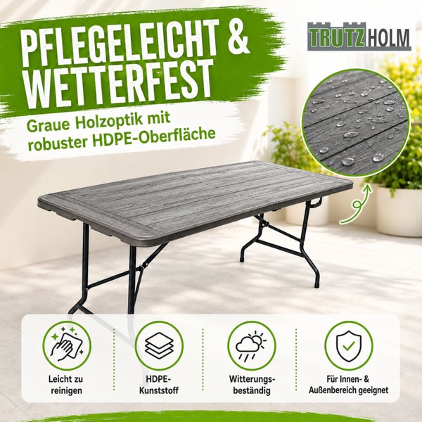 Trutzholm Klapptisch mit robuster HDPE Tischplatte in Holzoptik fuer Innen und Aussen geeignet wetterfest und pflegeleicht