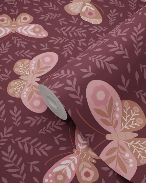 Tapetenrolle mit Schmetterlings- und Blätterdesign