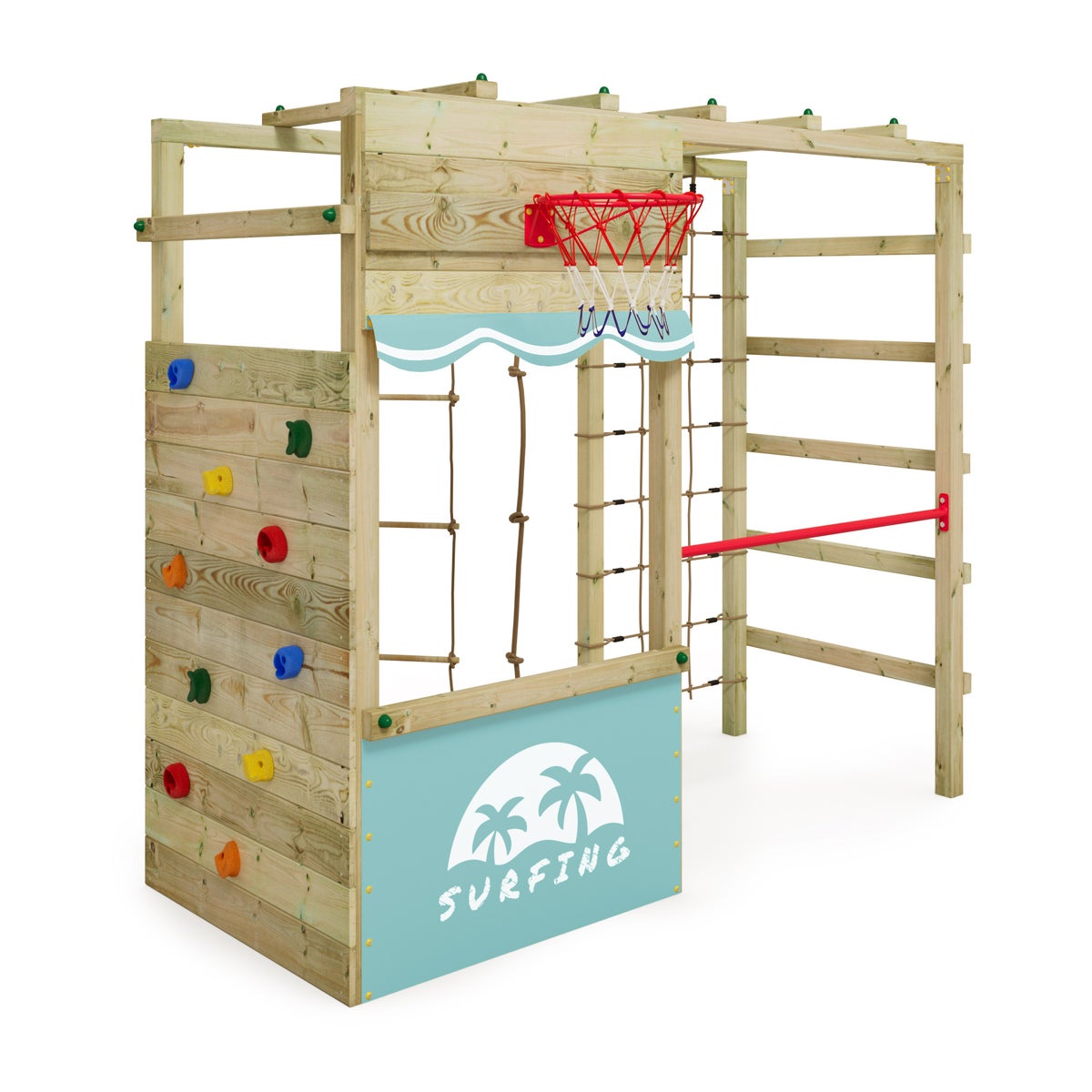 WICKEY Klettergerüst Spielturm Smart Action Gartenspielgerät mit Kletterwand und Spiel-Zubehör – pastellgrün