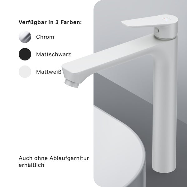 AM.PM Waschtischarmatur für Aufsatzwaschbecken mit Klick-Ablaufgarnitur FTA92233 Hit Weiß matt