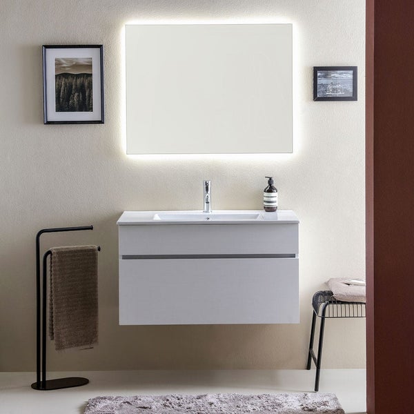 Unterschrank, Waschtisch und LED Lichtspiegel, 90x46cm | Sole
