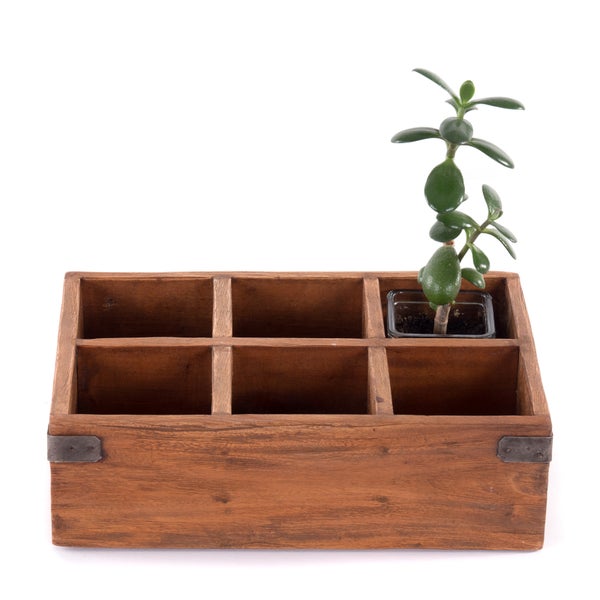 Stiftehalter-Box Largo Mahagoni Recyclingholz massiv, 6 Fächer naturfarben