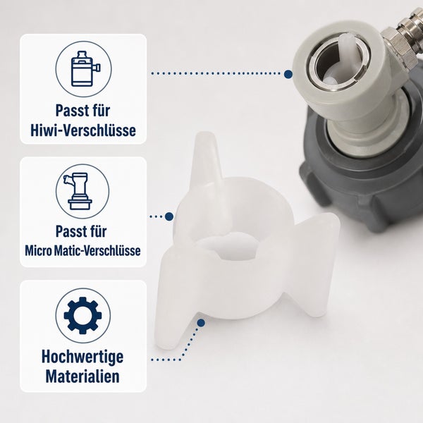Adapter für Zapfkopf passend für Hiwi und Micro Matic Verschlüsse aus hochwertigem Material.