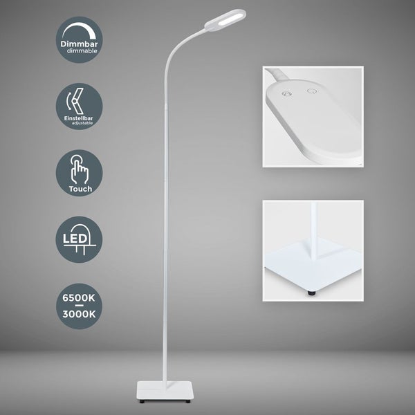 Stehlampe - 6,5W, 600lm, LED, dimmbar, touch, schwenkbar, CCT, Weiß