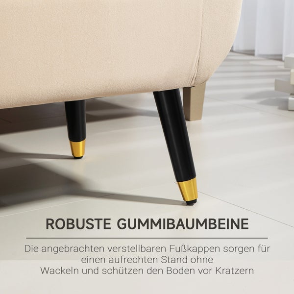 HOMCOM Sitzbank mit Stauraum Armlehnen Polsterbank mit Samtoptik, Sitztruhe mit Holzbeine, Truhenbank für Wohnzimmer Schlafzimmer Flur 107 x 42 x 65 cm, Beige