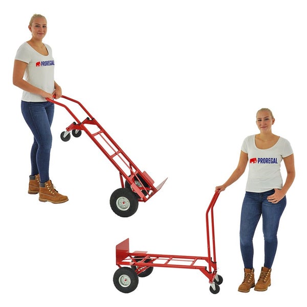 PROREGAL Stahlrohr-Sackkarre mit Standardschaufel und Gummibereifung HxBxT 133x55x46cmTraglast 200kg Rot